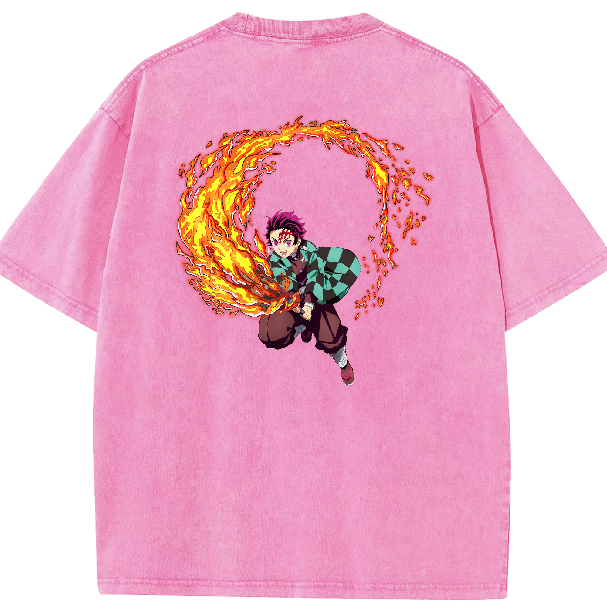 （画像用） 鬼滅の刃 竈門 炭治郎／かまど たんじろう Kamado Tanjirou 綿100% ヴィンテージ風 半袖Tシャツ（背面プリント）